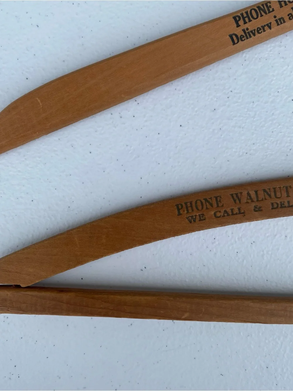 Lot of 2 : Vintage Wooden Advertising Clothes Hangers Marshall Steel Live Wire